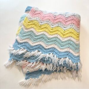 Handmade Crochet Chevron Knit Pastel Baby Blanket Granny Square Grandmacore